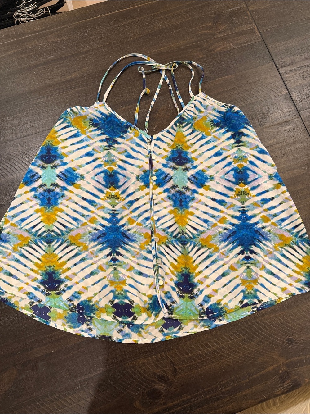 Jack by BB Dakota Blue, Yellow & White Tie-Dye Spaghetti Strap Camisole Size M